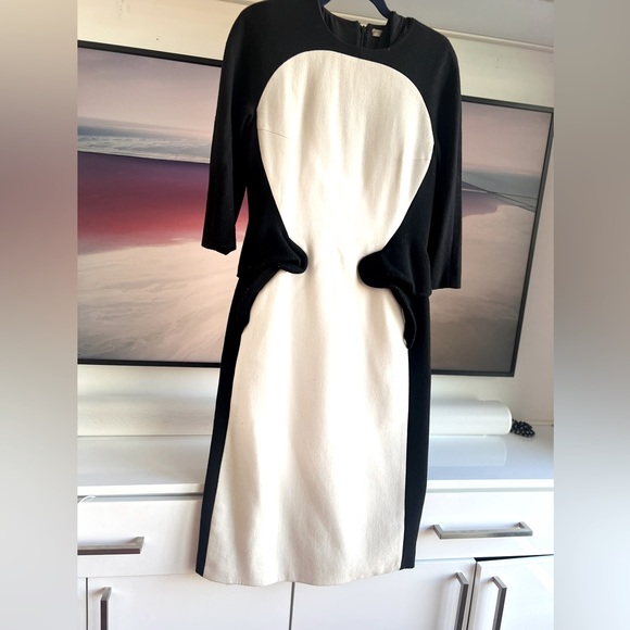 Bottega Veneta Classy Wool Midi Dress Black White - Picture 1 of 9